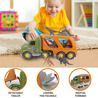 Car Truck Toys, Car Transport Truck with T-Rex, Pterodactyl, Brachiosaurus, Educational Dinosaur Kids Toys Set for Kids Boys Girls, Christmas Gifts, Festival Birthday Gifts, 17 Inch Long