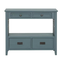 Console Table, 36inch Entryway Table with 4 Drawers and 1 Storage Shelf, Farmhouse Wooden Sofa Table for Entryway Living Room Hallway Kitchen Bedroom, Blue