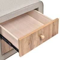 Storage Nightstand with 2 Drawers and 2 Round Handles, Linen Upholstered Wooden Bedside Table with 4 Legs, Storage Nightstand for Bedroom Living Room, Beige