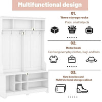 60" Wide Hallway Hall Trees with Storage and 6 Coat Rack, Modern Entryway Bench with Shoe Cubbies, Mudroom Bench, Solid Wood Hall Tree for Entryway Living Room Bedroom, White