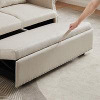 3 in 1 Convertible Sofa bed, 55" Sleeper Sofa with Adjustable Backrest and 2 Lumbar Pillows, Velvet Loveseat with Pullout Bed and Nailhead Trim, for Living Room Bedroom Office,Beige