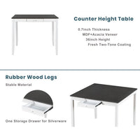6-Piece Dining Table Set for 4-6 Persons,Solid Wood Rectangular Dining Table with Storage Drawer,Counter Height Square Kitchen Set with 4 Upholstered Chair and A Bench for Kitchen Dinning Room,White