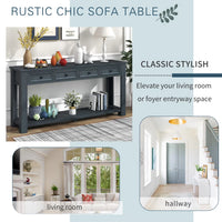 Extra Long Console Table, 64" Farmhouse Wood Sofa Table with 4 Storage Drawers and Open Bottom Shelves, Wood Couch Accent Vintage Entryway Side Table for Hallway, Living Room,Navy