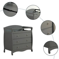 Changing Table with 3-Drawer, Wooden Nursing Table with Safety Rail and Strap, Baby Diaper Changing Dresser for Bedroom, Easy Assembly, Grey