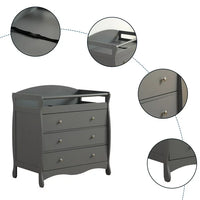 Changing Table with 3-Drawer, Wooden Nursing Table with Safety Rail and Strap, Baby Diaper Changing Dresser for Bedroom, Easy Assembly, Grey
