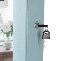 Jewelry Storage Cabinet Mirror, Modern Hanging Wall Cabinet with LED Lights and Inner Storage Shelves, Fashion Locking Storage Cabinet with Metal Hook for Living Room, Easy Assembly, Blue