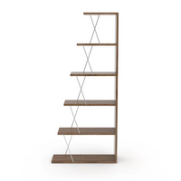 Display Shelves, Modern Home Office 5-Tier Bookshelf Organizer with Metal Support Pillar and Wood Shelves, Freestanding Narrow Bookshelf Office Furniture, Walnut+White