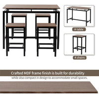 5-Piece Kitchen Counter Height Table Set, Industrial Dining Table with 4 Chairs for Dining Room, Kitchen, Dinette, Compact Space, Dark Brown