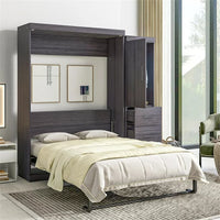 Full Size Murphy Bed with Wardrobe and Drawers, Modern Wall Bed Can Be Folded into a Cabinet, Full Size Storage Bed Frame for Multipurpose Guest Room or Home Office, Space-Saving Design, Gray