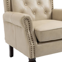 Button Tufted Wing Back Accent Chair PU Leather Thick Upholstered Armchair with Rivet Trim and Rubber Wood Legs, Single Sofa Chair Reading Chair for Living Room Bedroom Office, Camel PU