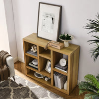 7-Cube Bookcase, Modern Freestanding Storage Organizer Bookshelf, Wooden Open Shelf Bookcase for Bedroom,Living Room,Entryway,Office, Natural