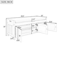 43.5''Storage Bench, Shoe Bench with 3 Shutter-shaped Doors, Rustic Entryway Bench with Removable Cushion and Hidden Storage Space, Antique Navy