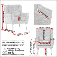 37.6 Inch Chenille Accent Chair, Modern Wing Chair with Upholstered Cushion and Pillow, Comfy Lounge Armchair for Living Room, Bedroom, Office, Beige