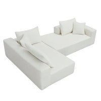 Sectional Sofa Sleeper Couch, Chenille Upholstered L-Shape Sleeper Sofa with 2 Pillows & Armrest, Convertible Modular Minimalist Sofa for Apartment Living Room, 2 PC Free Combination, White