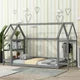 Twin Size Floor Bed for Children, Wooden Montessori Bed Frame with 2 Detachable Stands and Roof Frame, House-Shaped Bed Low Tent Bed for Girls Boys and Teens, Gray