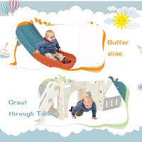 7 in 1 Toddler Slide Set with Arch Tunnel and Freestanding Castle,Kids Climber Slide Playset with Basketball Hoop,Children's Slide,Outdoor Indoor Playground,Blue