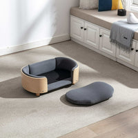 Modern Elevated Dog Cat Bed Pet Sofa with Solid Wood Legs and Bent Wood Back, Velvet Cushion, Sofa-Style Pet Beds for Small/Medium/Large Dogs & Cats, for Indoor, Small Size, Dark Gray