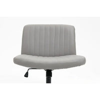 Armless Office Desk Chair No Wheels, PU Leather Cross Legged Chair with 360° Swivel, Height Adjustable and Cross-shaped Base, Upholstered Vanity Task Chair for Living Room Bedroom Dormitories, Grey