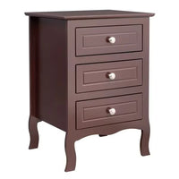 Country Style Side Table, Nightstand with 3 Drawers, Bedside Tables with Wood Frame, Mid-Century Modern Nightstand with Storage, Bed Side Table & Night Stand End Table for Bedroom, Living Room, Brown