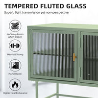 TV Console TV Stand, Enclosed Storage Display Cupboard with Wide Countertop Glass Doors & Detachable Shelves, Stylish Fluted Glass TV Table for Living Room, 47.40"Lx15.90"Wx26.10"H, Mint Green