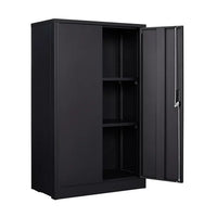 Metal Storage Cabinet, Storage Cabinet with Locking Doors and 2 Adjustable Shelves, Folding Filing Storage Cabinet, Freestanding Storage Locker Cabinet for Home Office,School,Garage, Black