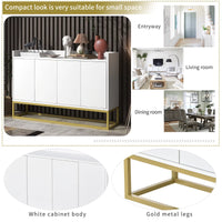 Sideboard with Large Storage Space, Elegant Buffet Cabinet Entryway Table with Door Rebound Device, Modern Console Table with Gold Metal Legs for Dining Room Entryway, White