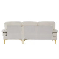 Convertible Sectional Sofa with Reversible Chaise, L-Shaped 3-Seater Sofa Couch with Metal Legs and Two Pillows, Modern Chenille Upholstered Corner Sectional Sofa for Living Room Apartment, Beige