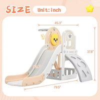 Toddler Slide and Climber Set 4 in 1, Kids Freestanding Slides with Basketball Hoop, Playground Slide Climber Playset, Freestanding Combination for Babies Play in Indoor & Outdoor, Pink