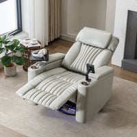 Swivel Rocker Power Recliner Chair with Cup Holders and LED Light Strip, Electric Home Theater Seating with 360 Swivel Tray Table, Cell Phone Stand & Hidden Arm Storage, Gray