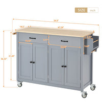 Kitchen Island Cart Kitchen Island on Wheels with Spice Rack, Towel Rack and 2 Drawers, Rolling Mobile Kitchen Island with 4 Door Storage Cabinets and Solid Wood Top, Gray