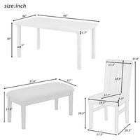 6-Piece Dining Table Set for 6 People, Wooden Kitchen Table Set with Marble Veneer Table and 4 Flannelette Upholstered Dining Chairs & Bench, Rustic Style Family Furniture, for Kitchen, Blue