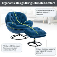 Velvet Swivel Accent Chair with Ottoman Set, Modern Lounge Chair with 360 Degree Swiveling Metal Base & Footrest, Comfy Single Sofa Chair for Living Room Bedroom, Reading Room, Home Office, Blue