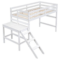 Twin Loft Bed with Guardrail,Loft Bed Frame with Platform and Ladder,Twin Bed for Kids Boys Girls,White