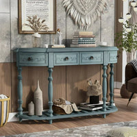 52"Retro Circular Curved Storage Console Table,Half Moon Entryway Table with 4 Drawers and Bottom Shelf, Sofa Table Hallway Table for Living Room, Hallway,Kitchen