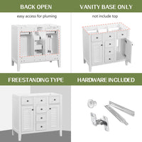 36" Bathroom Vanity Without Sink, Free Standing Single Bathroom Vanity with Two Cabinets and Five Drawers, Solid Wood Frame Bathroom Vanity Cabinet with Soft Closing Louvered Doors, White