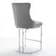 Bar Stools Set of 2, Counter Height Barstools with Chrome Metal Base, Modern Velvet Barstools with Button Back & Rivet Trim, Upholstered Chairs for Kitchen Island, Dining Room, Gray