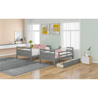 Twin Over Full Bunk Bed with Two Storage Drawers, Ladder and Safety Guardrail for Kids, Teens, Adults, No Spring Box Needed, Gray