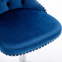 Swivel Bar Stools Set of 2 with Adjustable Seat Height, Contemporary Velvet Counter Stool with Metal Legs and Chrome Nailhead Trim Backrest, Dining Chair for Home and Pub, Blue & Sliver