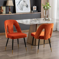 Velvet Dining Chair Set of 2, Contemporary Velvet Leisure Chair with Nailheads and Gold Tipped Black Metal Legs, Nailheads Dining Chair,Contemporary Side Chairs, for Dining Room Living Room, Orange