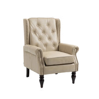 Button Tufted Wing Back Accent Chair PU Leather Thick Upholstered Armchair with Rivet Trim and Rubber Wood Legs, Single Sofa Chair Reading Chair for Living Room Bedroom Office, Camel PU