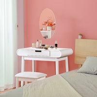Vanity Set with Drawers and Cushioned Stool, Makeup Dressing Table for Bathroom Bedroom Small Space, Vanity Table for Kids Girls Women Gifts (White)
