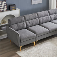 112" Convertible Sectional Sofa Couch, Modern Boucle Yarn Fabric L Shaped Couch with Reversible Chaise, 4-Seat Sectional Sleeper Sofa for Living Room Apartment Office, Light Gray