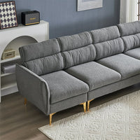 112" Convertible Sectional Sofa Couch, Modern Boucle Yarn Fabric L Shaped Couch with Reversible Chaise, 4-Seat Sectional Sleeper Sofa for Living Room Apartment Office, Light Gray