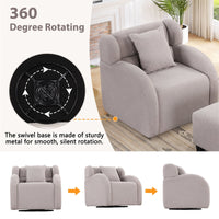 Swivel Accent Chair with Ottoman,360 Degrees Swivel Barrel Chair with Square Footstool,Teddy Short Plush Velvet Armchair,Comfy Lounge Chair Living Room Chair for Living Room Bedroom Office,Gray
