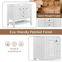 36" Bathroom Vanity Without Sink Top, Free Standing Bathroom Vanity Cabinet with 2 Cabinets, 2 Drawers and 1 Open Shelf, Solid Wood Bathroom Vanity with Adjustable Shelves & Soft Closing Doors, White