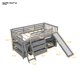 Twin Size Low Loft Bed with Storage Drawers and Shelves, Wood Loft Bed Frame with Guardrail , Gray