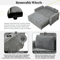 65.7" Pull Out Sleep Sofa Bed with Adjsutable Backrest, Linen Upholstered Sleeper Bed with Two Pillows and USB Charging Port, Convertible Loveseat Futon Couch for Living Room Apartment, Dark Gray