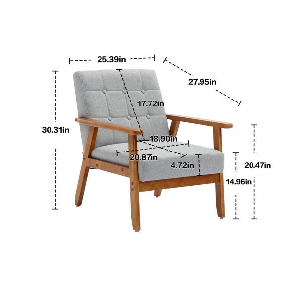 Accent Armchair, Modern Linen Fabric Upholstered Leisure Single Sofa Chair with Solid Wood Armrest and Feet, Comfy Lounge Side Chair Reading Chair for Living Room Bedroom Office Studio, Light Gray