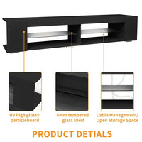 LED TV Stand for Up to 90in TV,Modern Entertainment Center with Storage,High Glossy TV Stand Console Table for Lounge Room Living Room Bedroom,16 Colors Chaging,250 Pounds Weight Capacity,Black