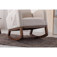 Rocking Armchair, Accent Chair with Headrest, Side Pockets and Wood Base, Living Room Chair for Adults, Weight Capacity 300 Pounds, Beige